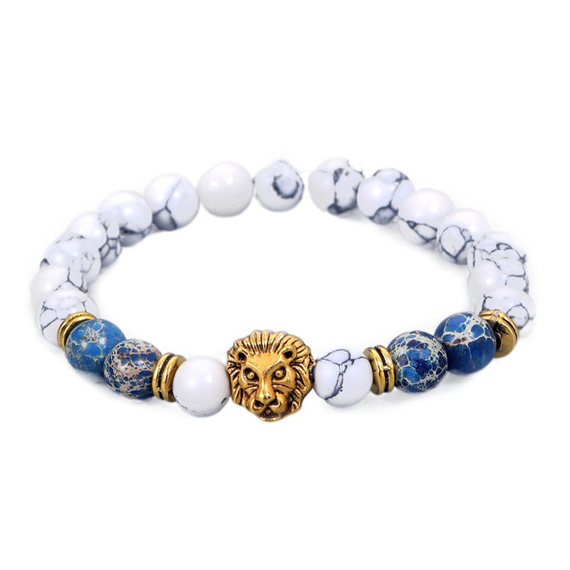 Moda europea y americana regalo blanco Emperador piedra cabeza de león pulsera de cuentas pulsera diy joyería de piedra con cuentas de los hombres europeos y americanos