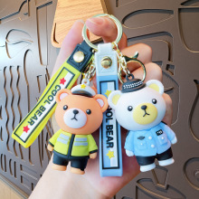 卡通小熊警察钥匙扣小熊消防员公仔情侣包包挂件汽车钥匙链娃娃机