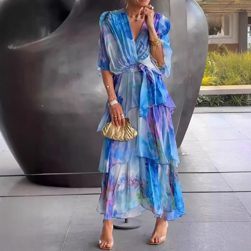 2025 New Women's Clothing Cross-Border European and American Amazon Independent Station Printed Layered Dress Long Skirt Fc01 2025 New Women's Clothing Cross-Border European and American Amazon Independent Station Printed Layered Dress Long Skirt Fc01