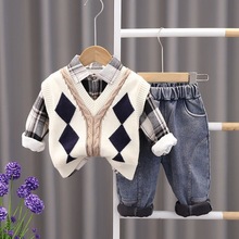 男童装秋冬季加绒加厚三件套婴儿童毛衣男宝宝冬装套装1-3岁5潮衣
