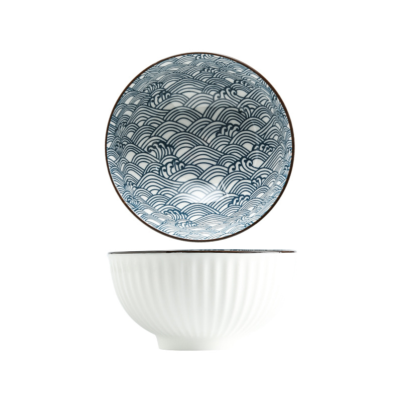 Cubo Tazón de cerámica de estilo japonés bajo vidriado vajilla de cerámica tazón de sopa ramen tazón de fideos domésticos vajilla de fideos instantáneos al por mayor