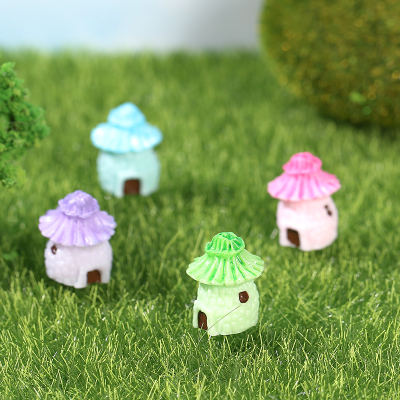 仿真彩色茅草屋微景觀擺件樹脂卡通小房子DIY飾品