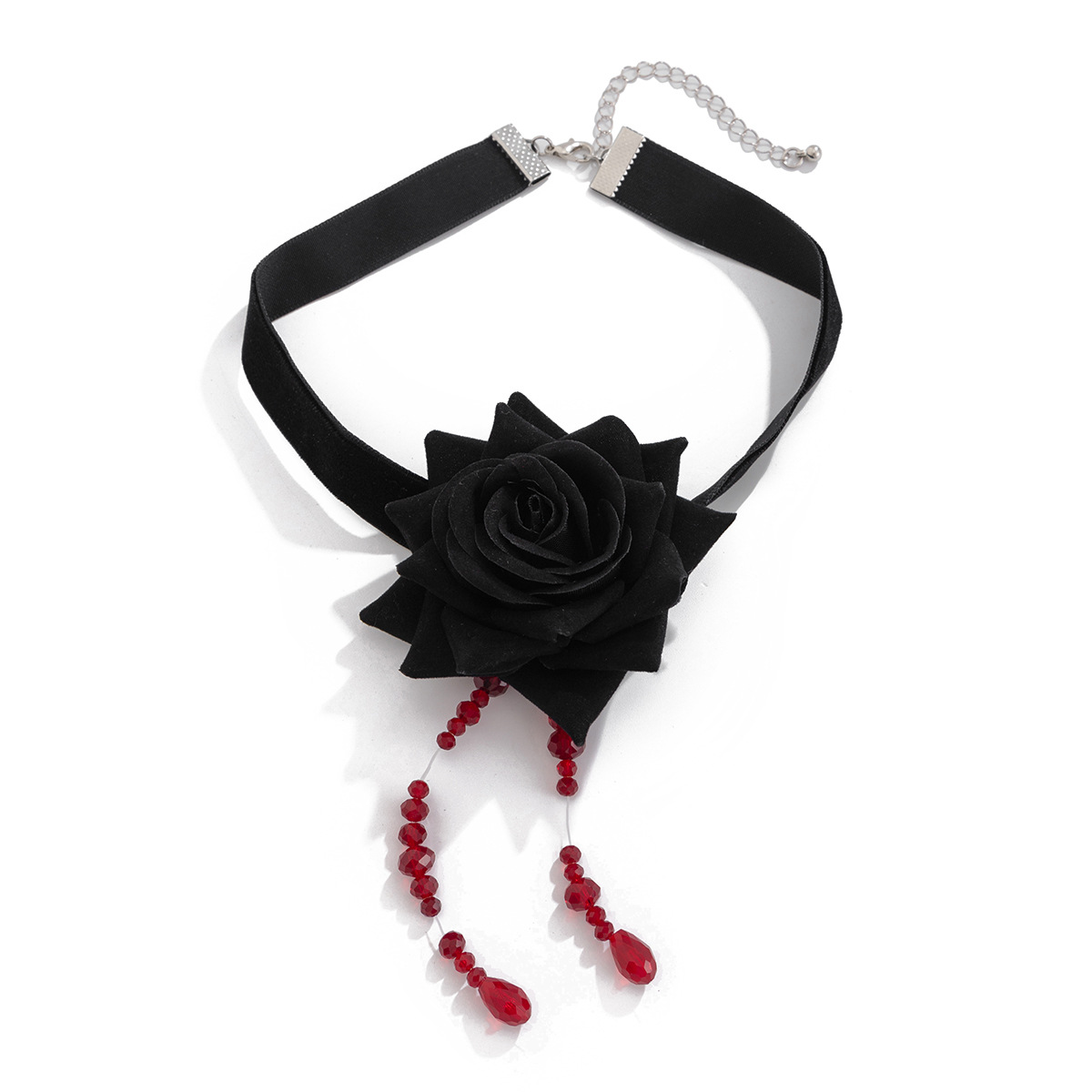 Collier à lanières en velours rose vintage, chaîne de clavicule à franges en cristal de vent foncé_voghion.com
