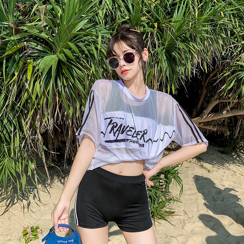 One-piece three-piece swimsuit for women, straight hair, sporty, loose, hides fat, swimsuit for small breasts, gathers, suitable for hot spring baths