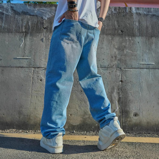 Cross-border Trade Men's Fashion Simple Loose Straight Casual Jeans