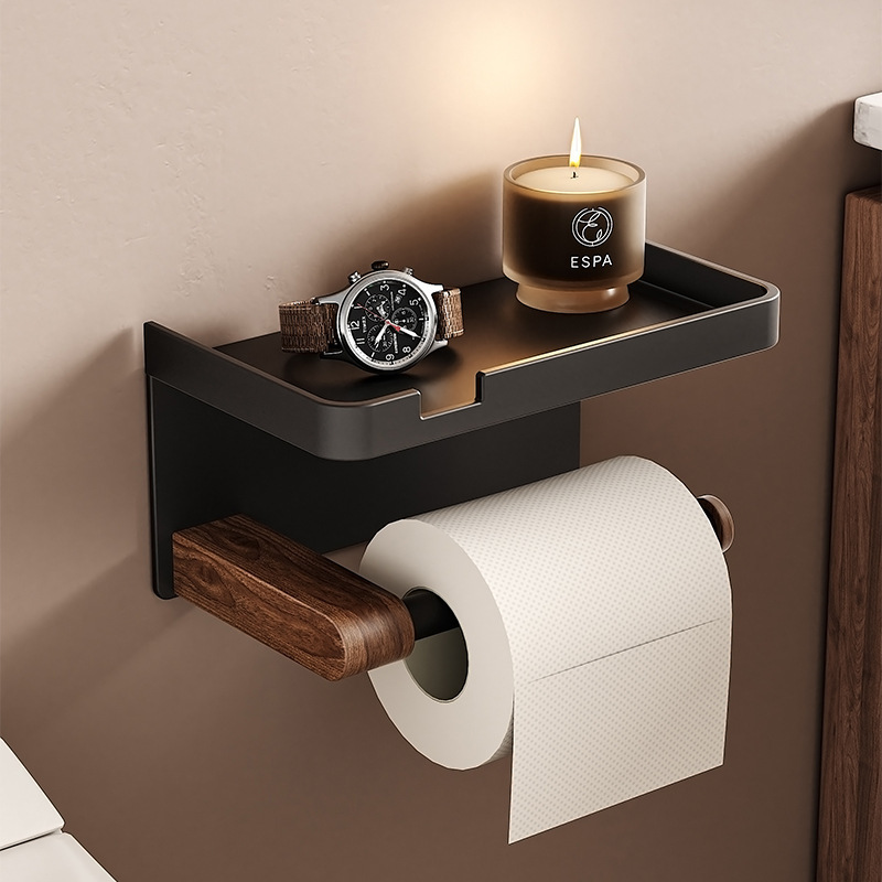 Walnut Bathroom Tissue Box Punch-Free Bathroom Toilet Towel Storage Toilet Paper Roll Storage Rack