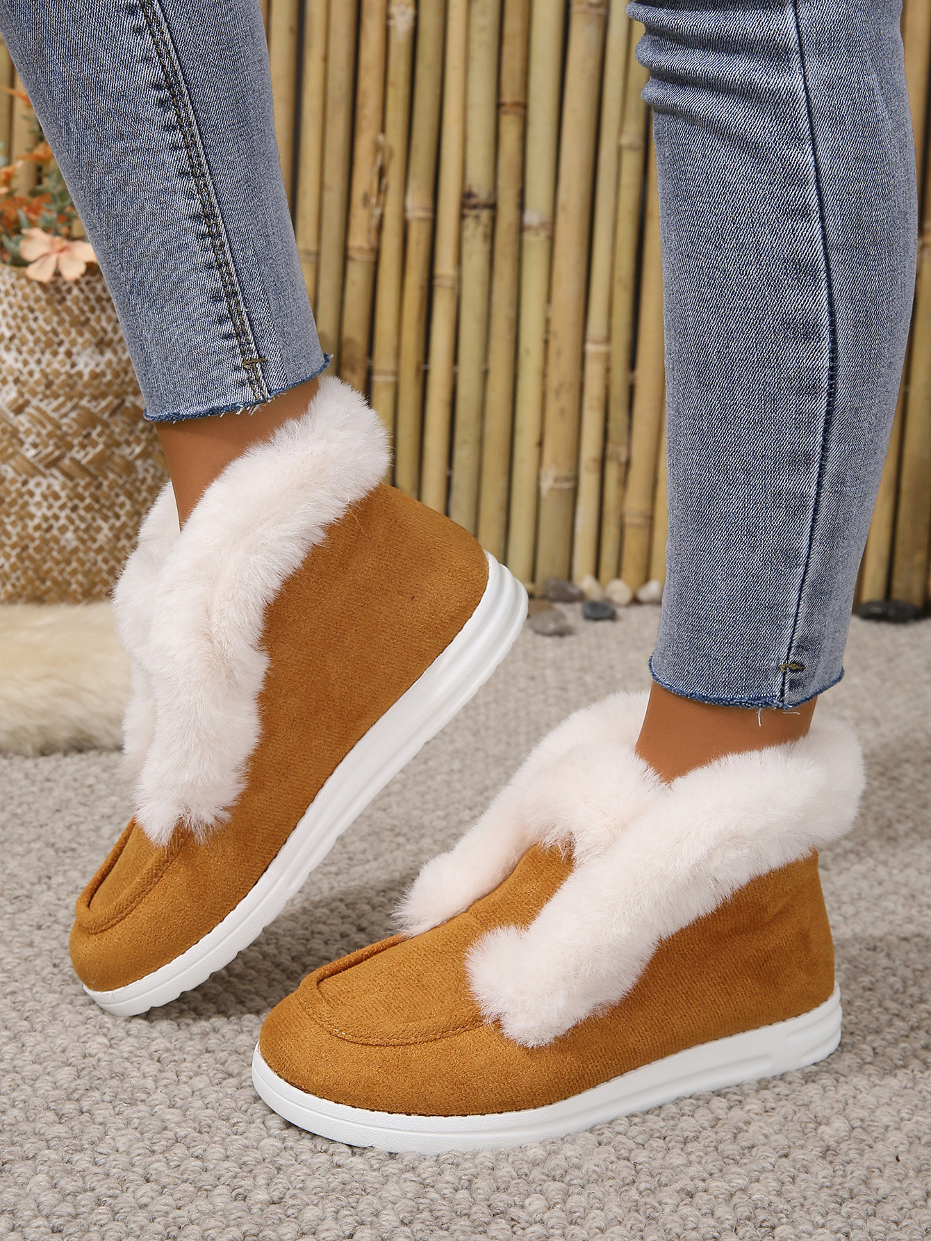 Plus-size color thick soles with fleece and thick fur suede snow boots for women to keep warm_voghion.com