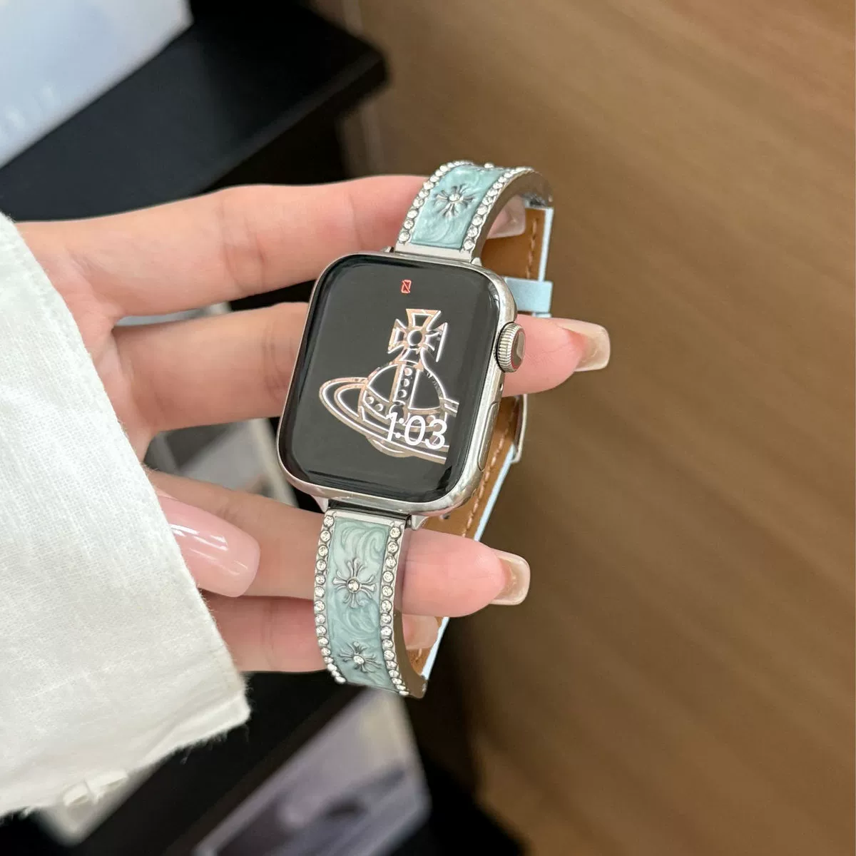 Именной эмалированный ремешок из кожи Crow heart для iWatch/987654 поколения SE женский