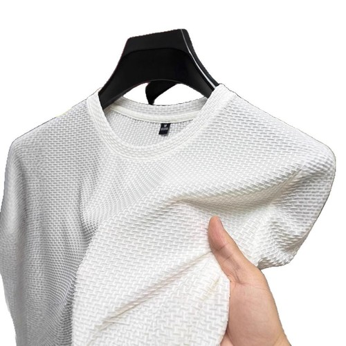 Ice silk T-shirt men's short-sleeved 2025 summer new bamboo jacquard top cool breathable elastic base shirt versatile