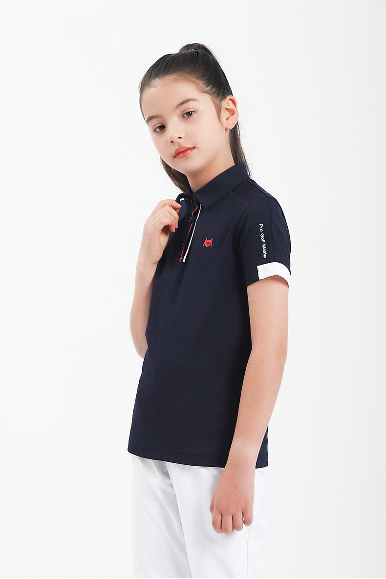 Áo polo golf tay ngắn trẻ em PGM thiết kế ghép màu — YF591-màu hồng, YF591-màu trắng, YF591-màu xanh nước biển chi tiết 9