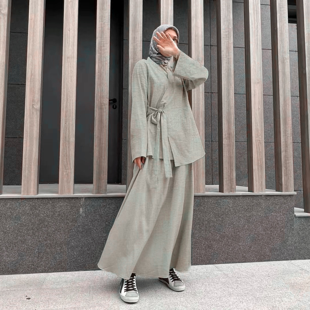 In-stock Skirt Suit 2024 Spring/summer Middle Eastern Cross-border Arab Clothing Plus-size Open-front Shirt Dress Casual_voghion.com