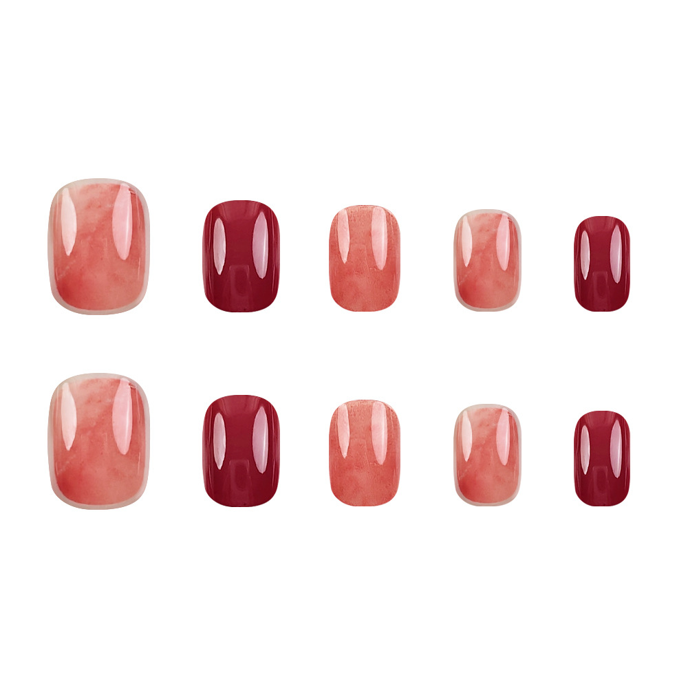 Granada rojo sólido brillante cara de vestir uñas blanqueadoras suaves escalera de uñas falsas 24 piezas de uñas al por mayor productos terminados image 5