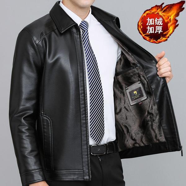 Men's Leather Jacket, Casual Leather Coat for Men, Autumn Men's Clothing for Middle-Aged and Elderly, Fleece-Lined and Thickened Leather Jacket Men's Leather Jacket, Casual Leather Coat for Men, Autumn Men's Clothing for Middle-Aged and Elderly, Fleece-Lined and Thickened Leather Jacket