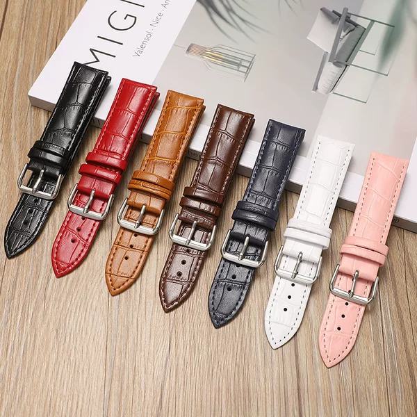 Factory Direct Sales Genuine Leather Watch Strap with Crocodile Pattern and Bamboo Buckle, Available in Seven Colors, Suitable for Huawei Gt, Samsung, and Apple