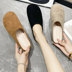 包頭勃肯拖鞋女外穿2024秋款軟底半拖鞋圓頭一腳蹬時尚平底懶人拖