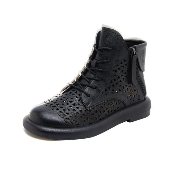 2023 Spring Retro Hollow Martin Boots Women's Thick Bottom Double Side Zipper Casual Short Boots Large Size Flat Women's Shoes