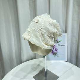 花朵网纱蕾丝堆堆帽女士夏季薄款高级感冷帽大头围显脸小包头帽子