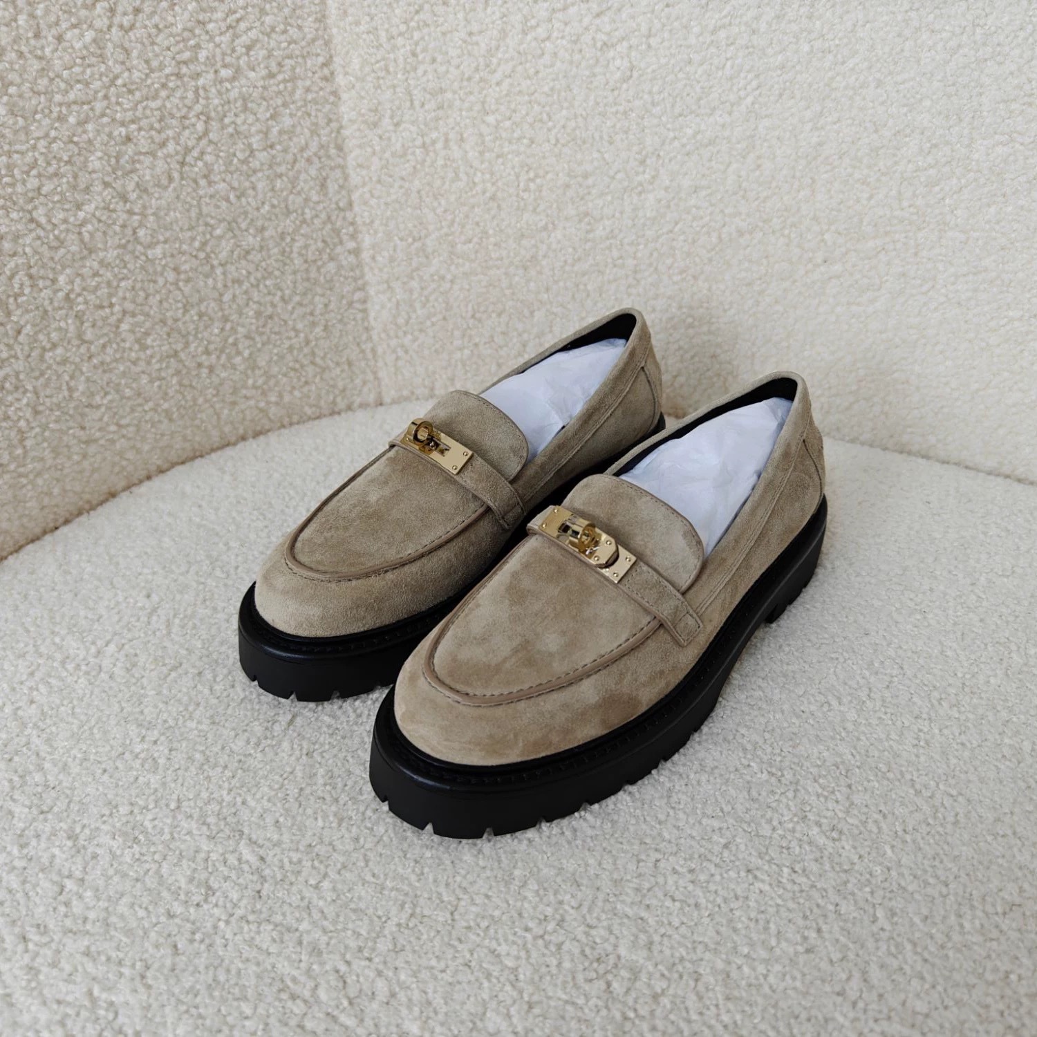 Qadın dəri loafer ayaqqabısı, qalın altlıq, dəyirmi burun
