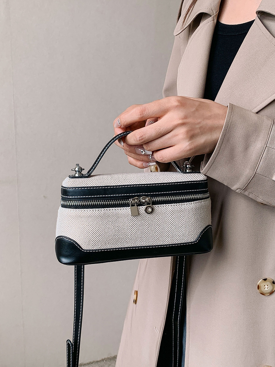 Bolso de mano retro europeo y americano, bolso cuadrado pequeño para mujer 2025, nuevo bolso cruzado de lona con bloques de color y patchwork.