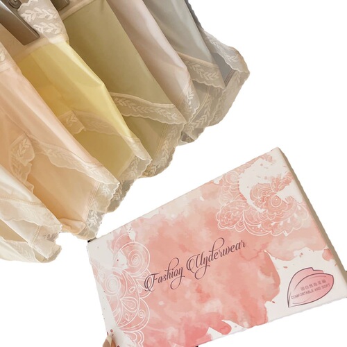 Japanese live broadcast summer ice silk seamless polylactic acid mid-waist antibacterial briefs lace boxed women's large size underwear