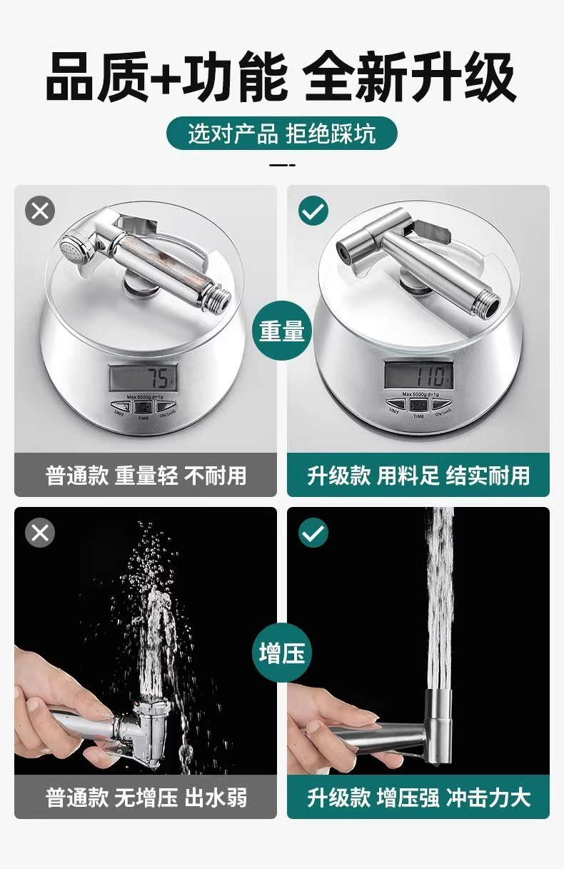 High-pressure spray gun, toilet water spray gun, thickened stainless steel press-type faucet, toilet companion flushing pressure-increasing nozzle undefined