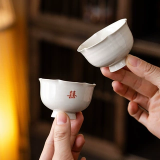 草木灰花口品茗杯功夫茶具家用女主人杯大号单杯禅意普洱高足茶杯