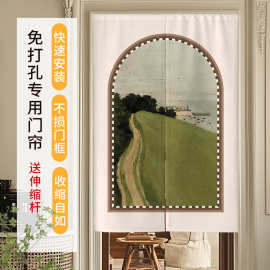 厨房复古布门帘餐厅隔断帘饭店后厨半截帘子防油烟遮挡免打孔挂帘