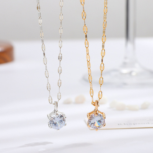 European and American ins single diamond necklace for women, fashionable light luxury niche design pendant clavicle chain temperament simple necklace