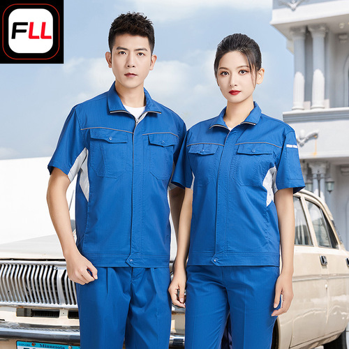 Summer thin bamboo fiber short-sleeve workwear set for men, durable logistics express auto repair factory protective clothing