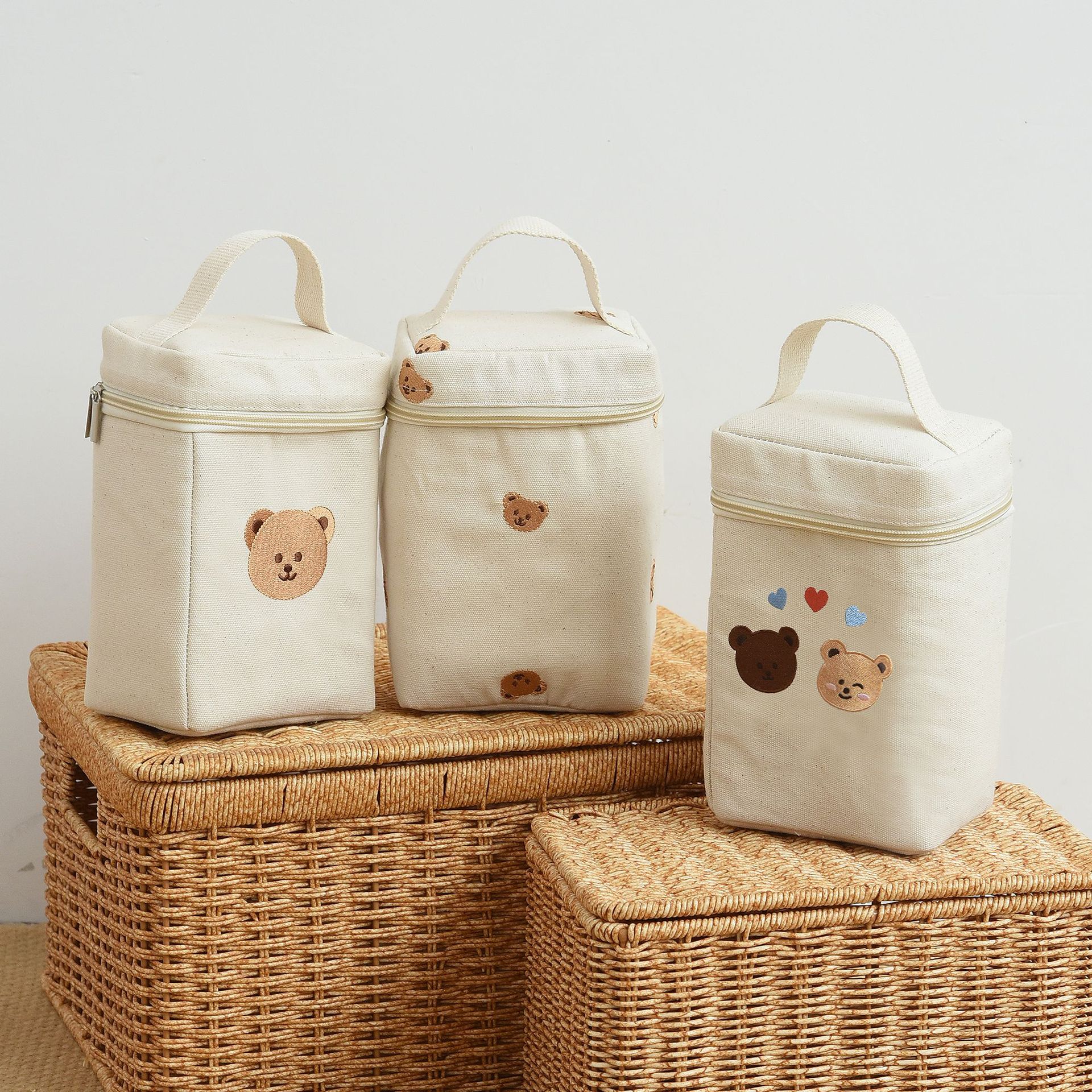 ins Korean DOT bear insulated bag baby stroller storage bag mom out milk storage insulated ice bag 