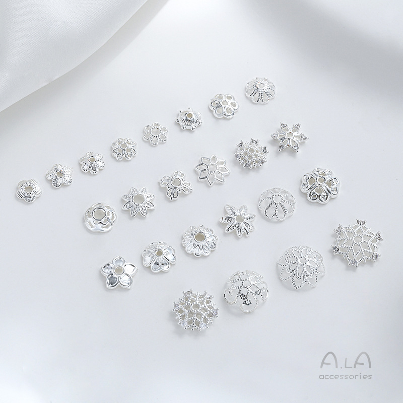 strong color-preserving plated sterling silver receptacle clover peach receptacle inlaid zircon snow receptacle spacer beads bead cap spacer accessories