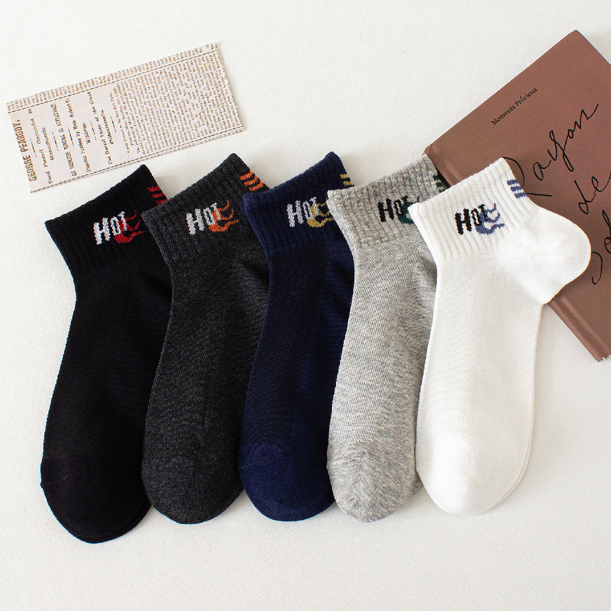 Calcetines de todo fósforo, absorbentes de sudor, transpirables, calcetines de algodón simples para hombres, calcetines deportivos para hombres, calcetines de red en blanco y negro de color sólido deportivo