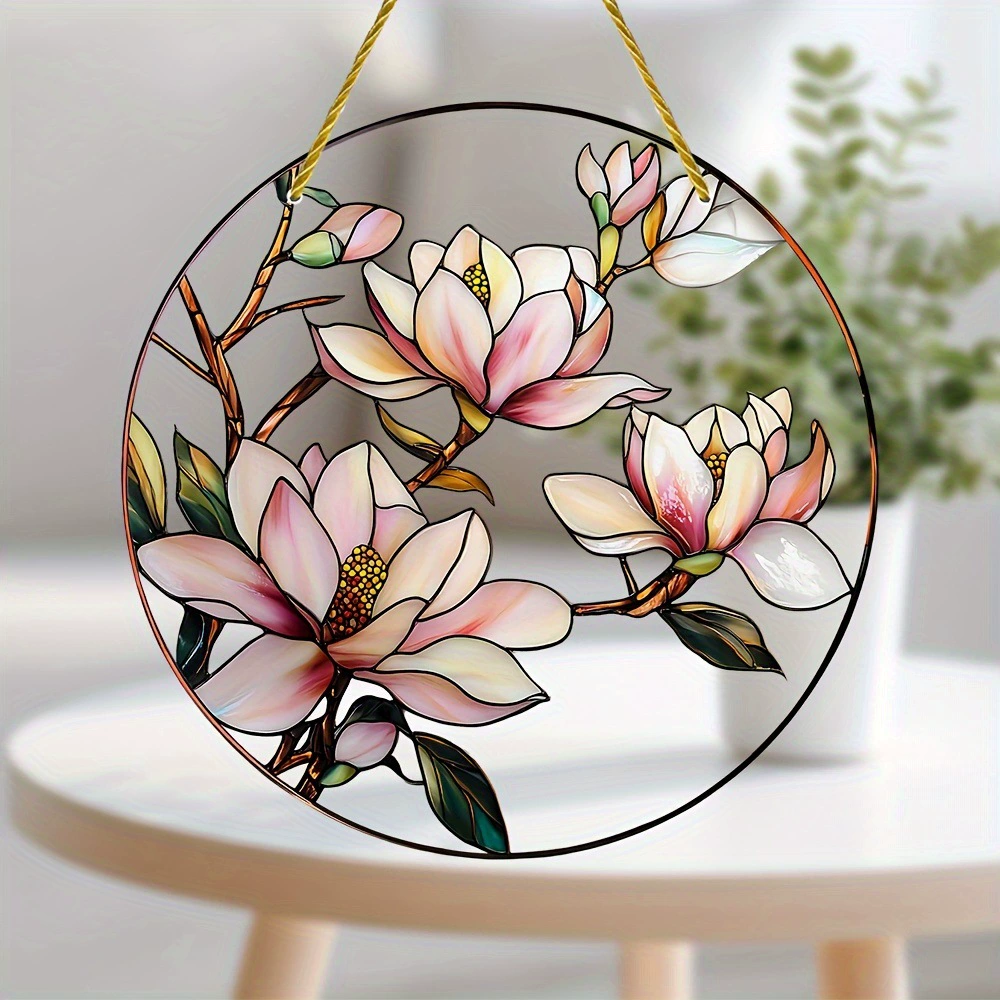 2D-плоскость, 1 шт., 20.32cm круглый ловец света с пионом, подвесной декор для окна - для сада, крыльца, комнаты