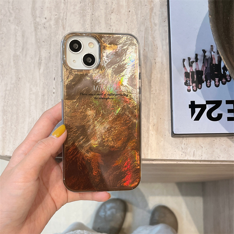 El patrón de papel de aluminio manchado degradado de café estilo ins se aplica a la carcasa del teléfono móvil iPhone13 16ProMax Apple 14/15 hembra