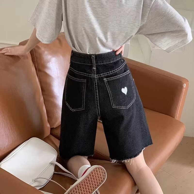 Hong Kong Style Vintage Denim Shorts Women's Summer High Waist Loose Trendy Brand Japanese and Korean Light Color Large Size Five-Fit Medium Pants