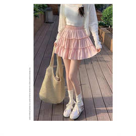 粉色短裙蛋糕裙女2025新款夏季小个子芭蕾风蓬蓬a字半身裙子蕾丝