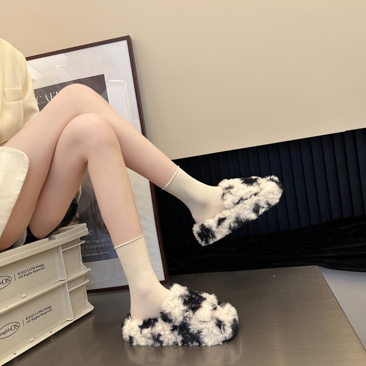 Internetberoemdheid harige pantoffels met dikke zolen voor dames 2023 nieuwe herfstbovenkleding katoenen pantoffels met dikke zolen_voghion.com