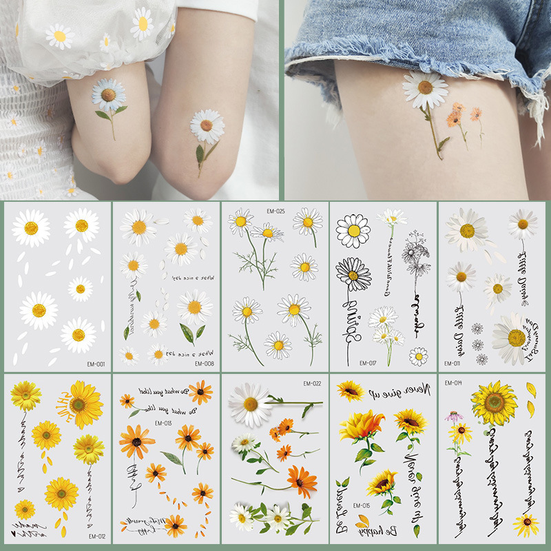 New tattoo stickers small fresh flowers daisy waterproof sweat-proof temporary arm face stickers for men and women with cross-border