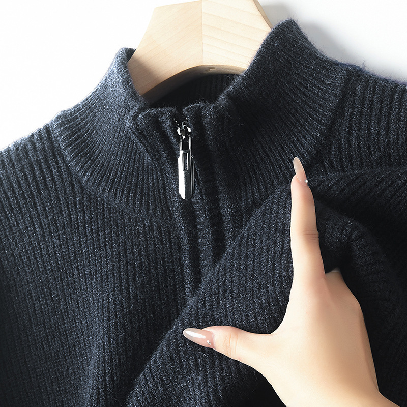 2024 autumn and winter high quality alpaca wool men's Korean version of thick sweater coat dad trend warm coat sweater