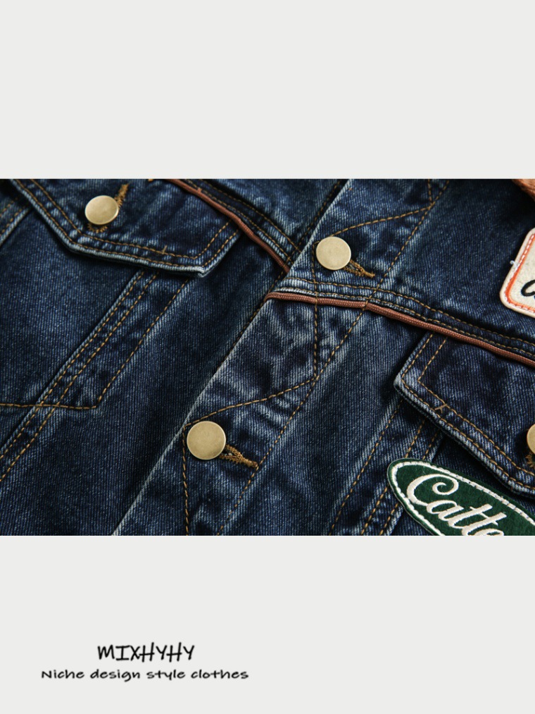 Men's Vintage Denim Jacket Patchwork Embroidered Workwear Style_voghion.com