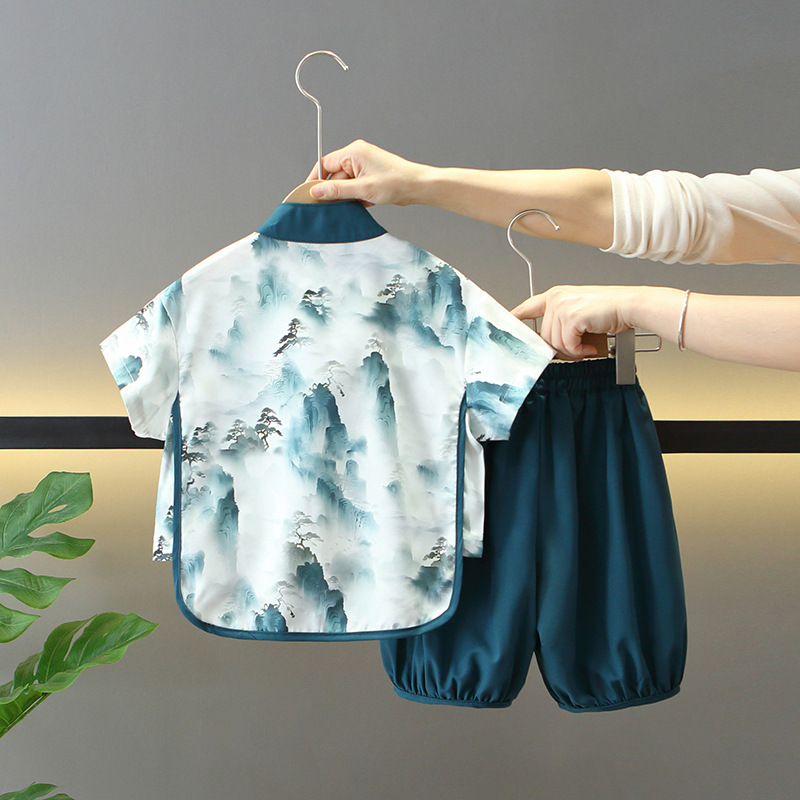 7865 Traje Tang de verano para niños 2025 Nuevos niños Nuevo estilo chino Hanfu de estilo chino Ropa de verano Ropa de rendimiento