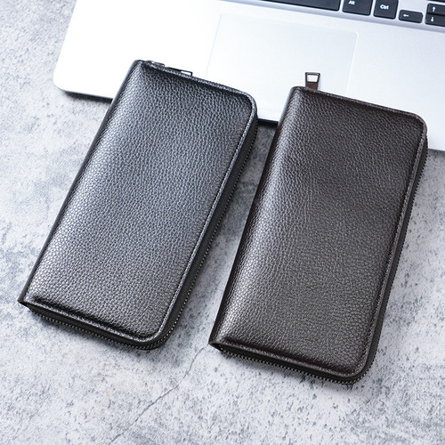 Long men's zipper wallet large capacity leather card holder handbag mobile phone bag casual business card slot money