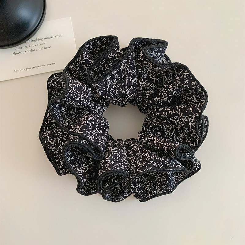 Franse retro haarelastiek met bloemenprint voor dames, extra groot, luxe haarelastiek met vier lagen, trendy haaraccessoire._voghion.com