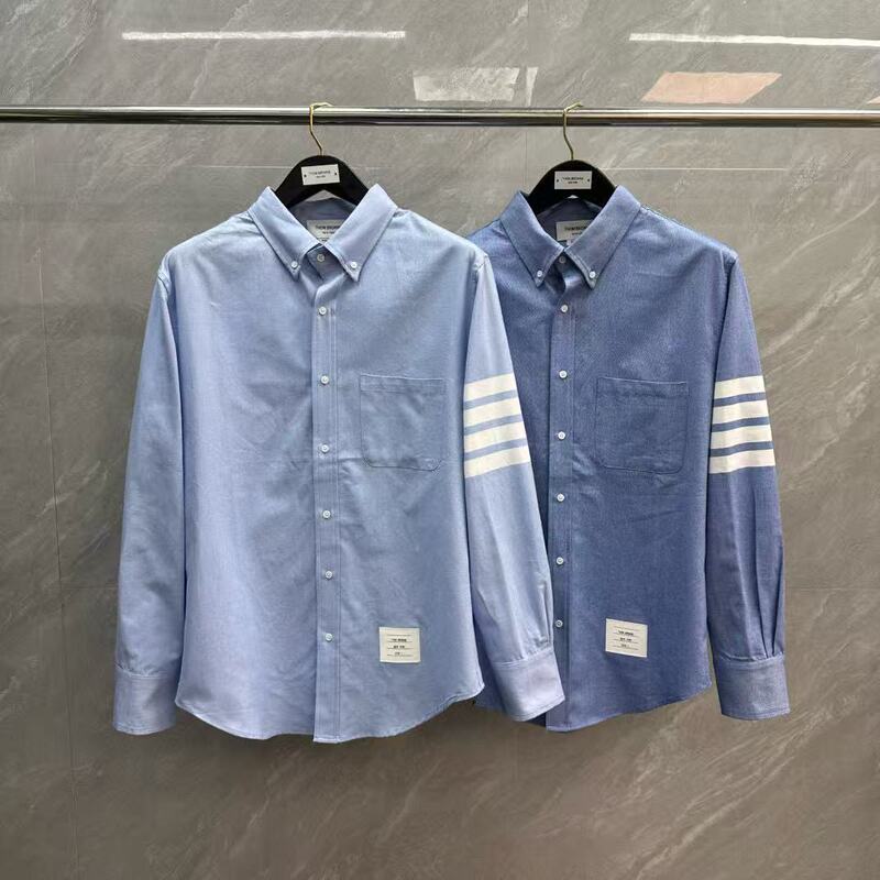 Factory Direct Sale Tb Color Four-Bar Long-Sleeve Oxford Shirt Casual Versatile Unisex Long-Sleeve Cardigan Shirt