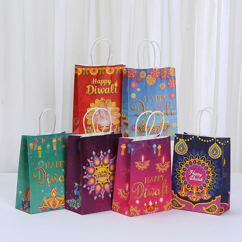 Indian Diwali Themed Kraft Paper Bag Birthday Gift Souvenir Bag Manufacturer Direct Sales Festival Tote Bag