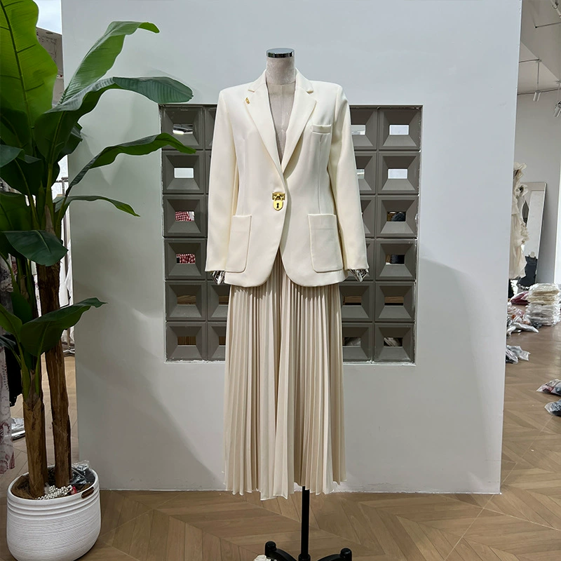 Amazon Advanced Heavy Industry Блейзер + плиссированная длинная юбка для похудения Весна и осень ШИКАРНЫЙ дизайнерский женский стиль