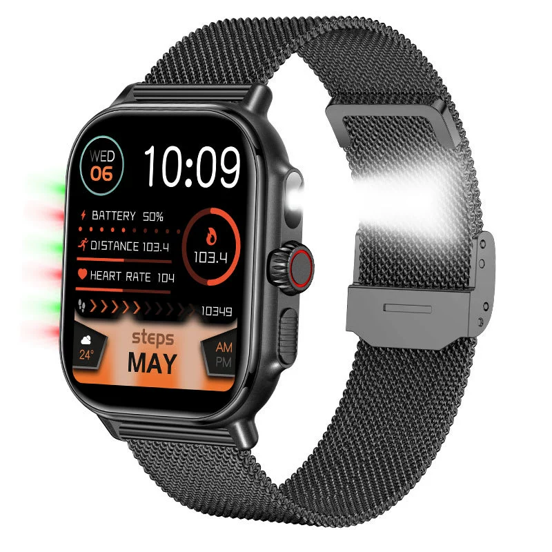 Умные часы 1.95″ TFT, Bluetooth 5.2, частотe пульса и насыщения крови кислородом (SpO2), фонарик