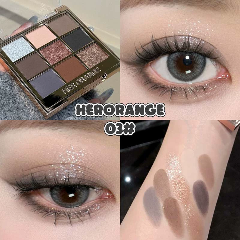 Палетка теней HERORANGE 9 оттенков, перламутр и мат, 1.8 г×9, компактная с низким осыпанием