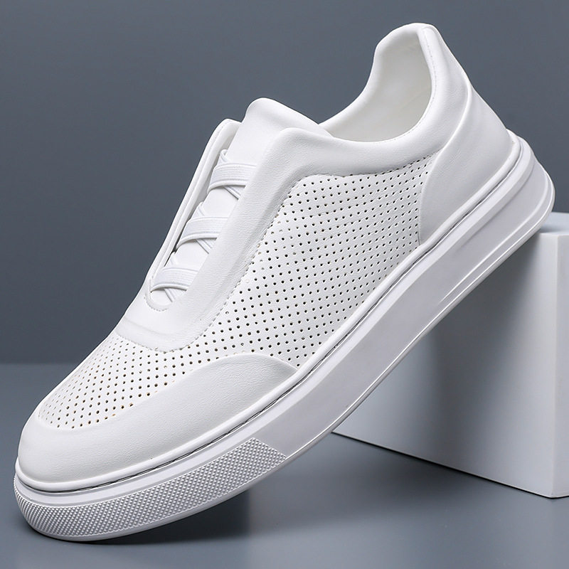 Giày sneaker nam cổ thấp lười xỏ thoáng khí, đế cao su chống trượt, phối màu trắng đen — Màu trắng, màu đen