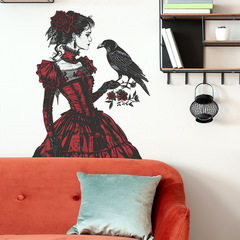 外貿萬聖節紅裙女孩烏鴉臥室客廳玄關家居裝飾牆貼貼紙自粘批發